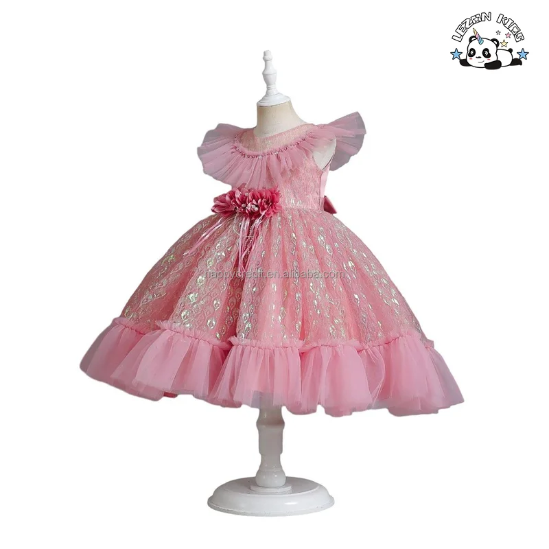 LEZONKIDS - New Fluorescent Jacquard Sequined Princess Tulle Dress Flower Girl Dresses Wedding Kids white